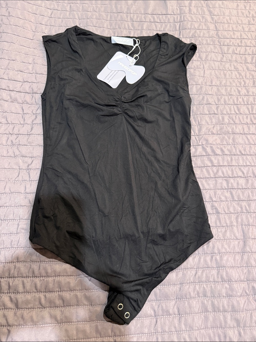 Spanx Black Sleeveless Bodysuit with Center Gather